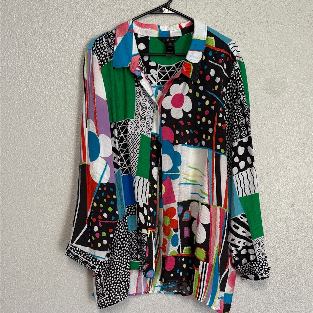 Multicolor Abstract Women's Button Down Shirt